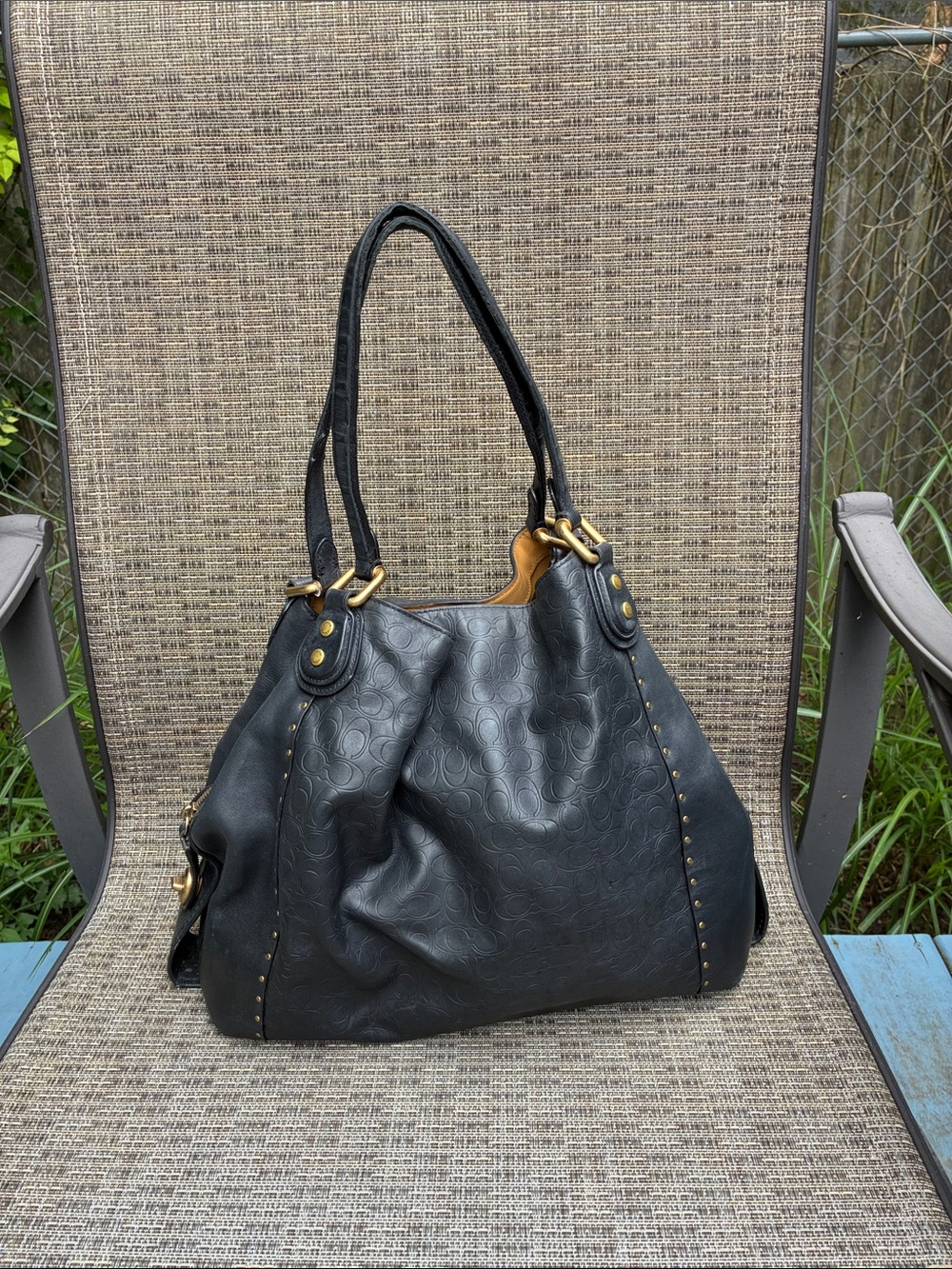 Coach Black Leather Shoulder Bag with Gold Hardware